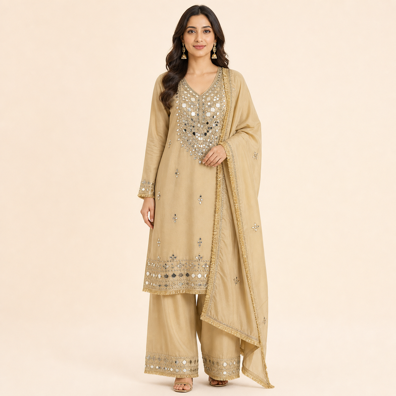 Ivory Mirror Embroidered 3 piece Salwar Suit set