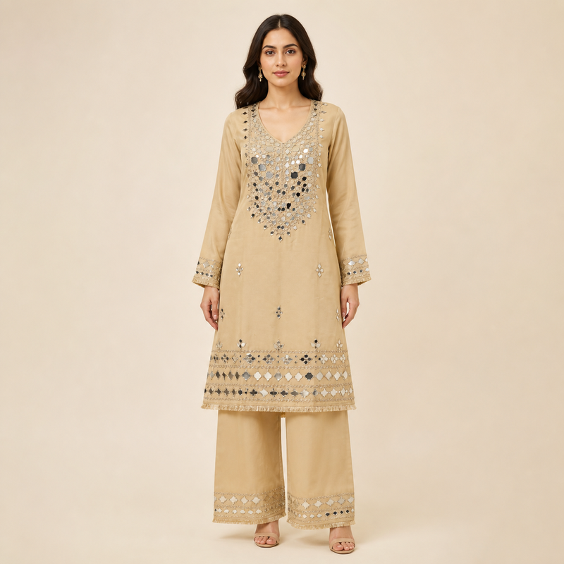 Ivory Mirror Embroidered 3 piece Salwar Suit set