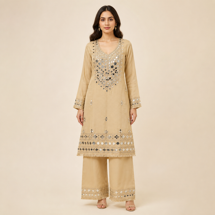 Ivory Mirror Embroidered 3 piece Salwar Suit set