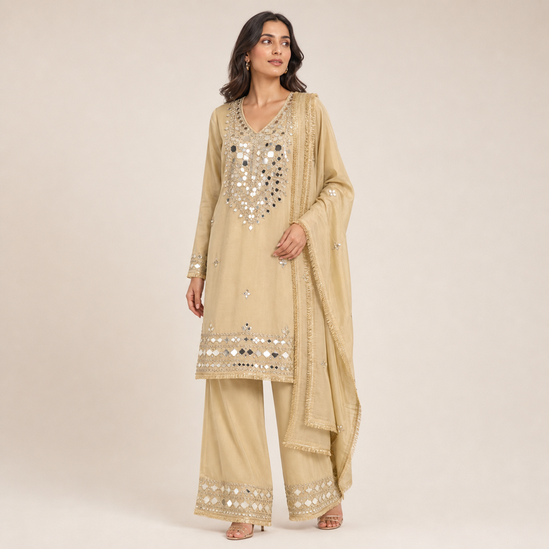 Ivory Mirror Embroidered 3 piece Salwar Suit set