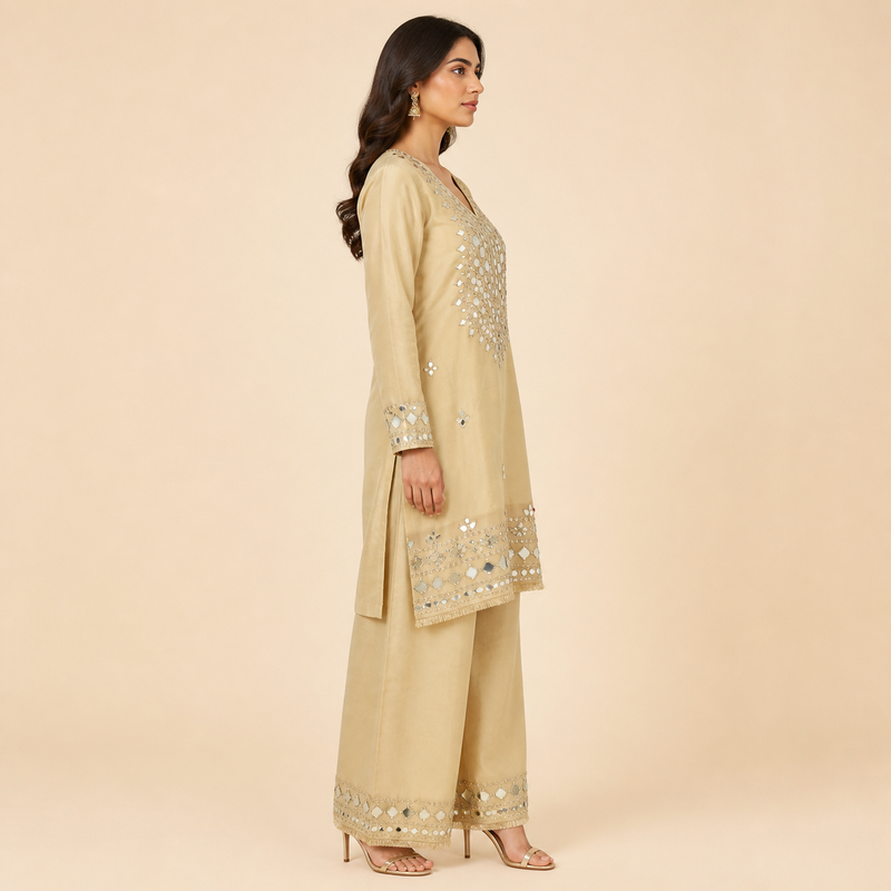 Ivory Mirror Embroidered 3 piece Salwar Suit set