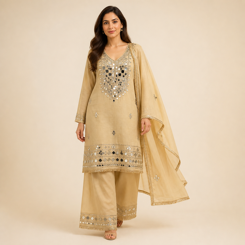 Ivory Mirror Embroidered 3 piece Salwar Suit set