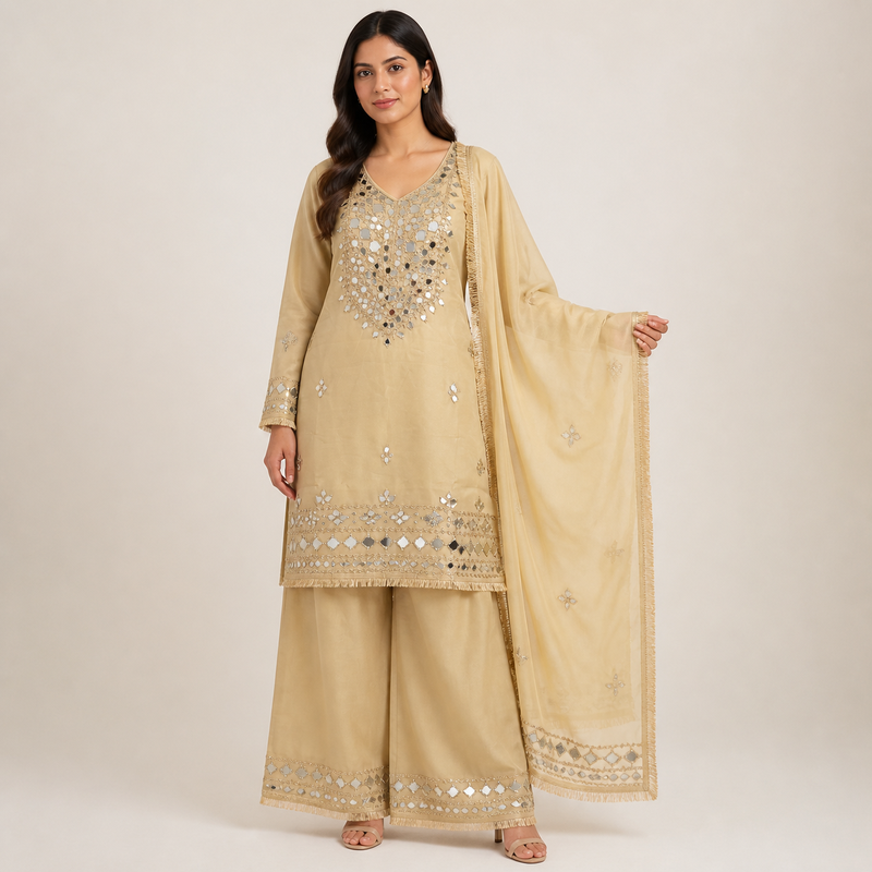 Ivory Mirror Embroidered 3 piece Salwar Suit set