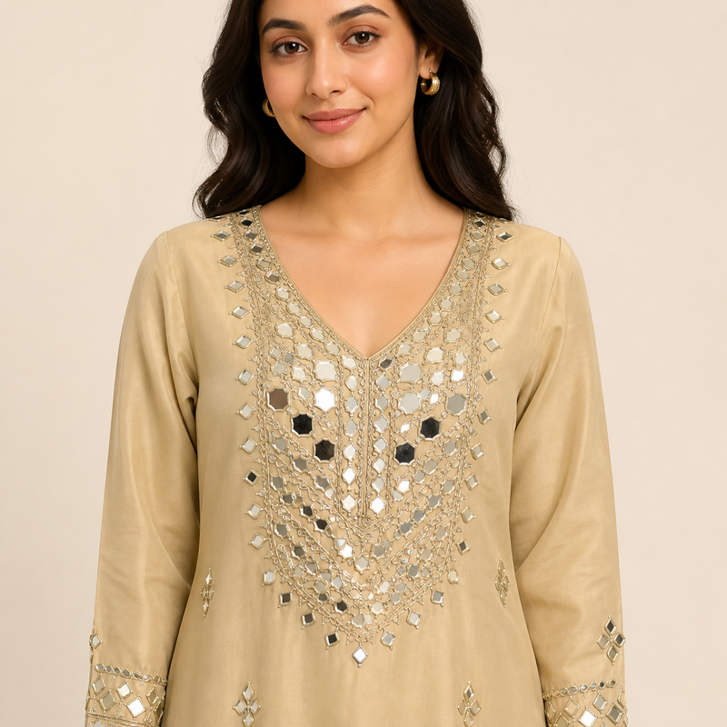 Ivory Mirror Embroidered 3 piece Salwar Suit set