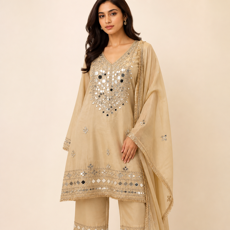 Ivory Mirror Embroidered 3 piece Salwar Suit set