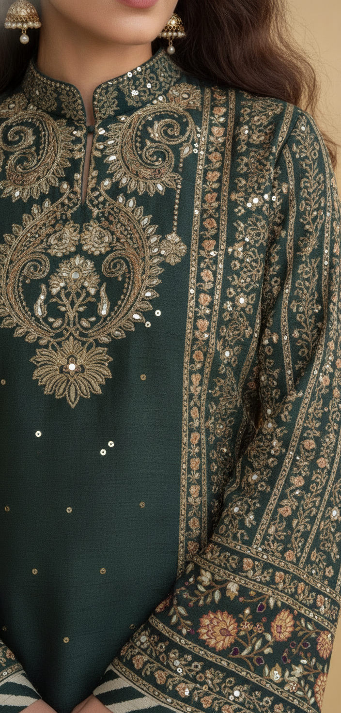 Imperial Paisley: Deep Emerald & Crimson Printed Palazzo Suit Set