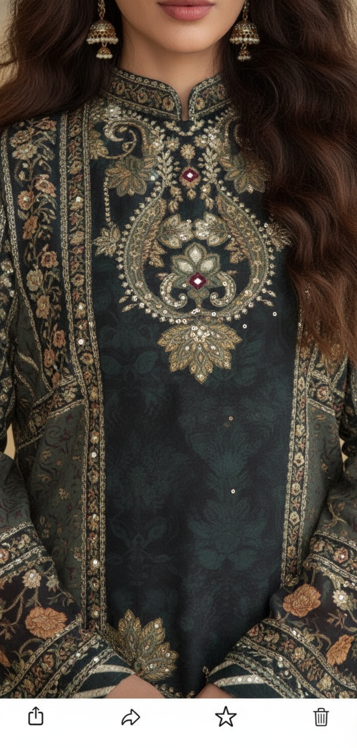 Imperial Paisley: Deep Emerald & Crimson Printed Palazzo Suit Set