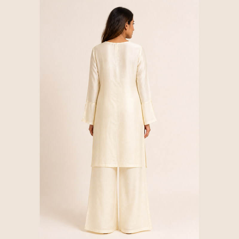 Ivory Floral Embroidered Indo-Western Set
