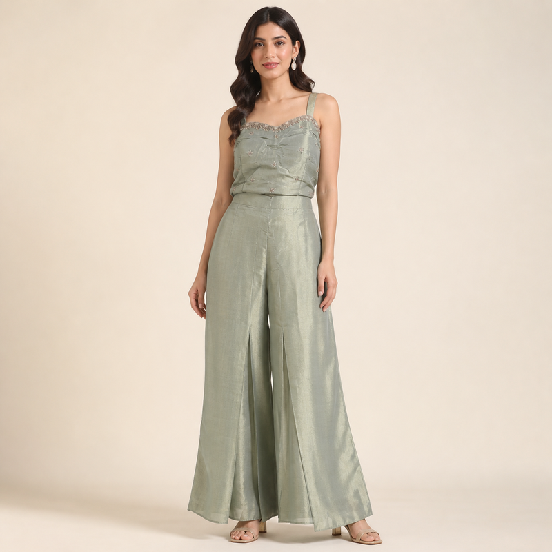 Sage Embellished Tunic & Palazzo Set