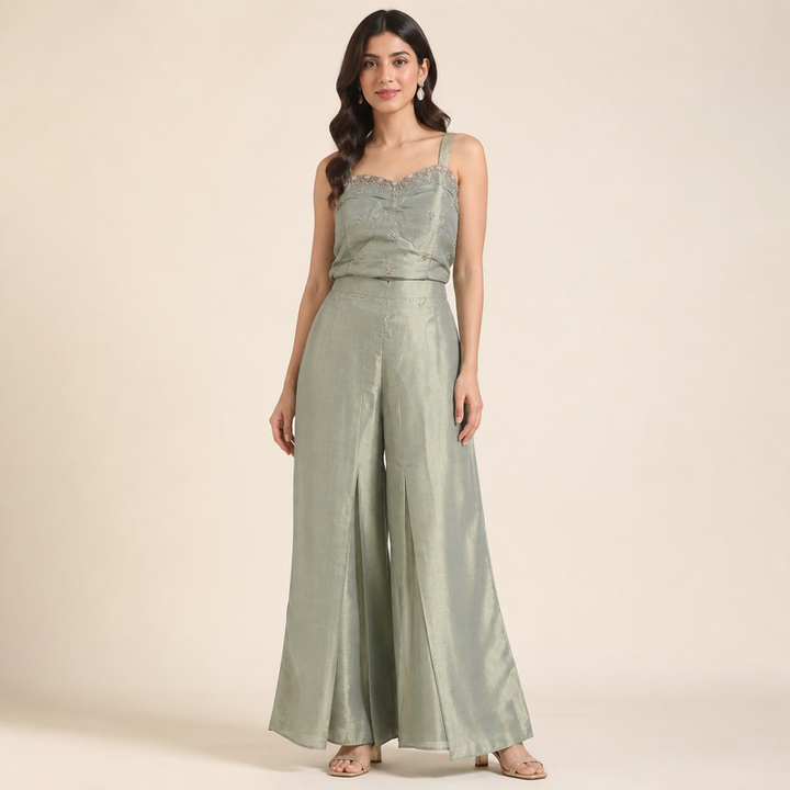 Sage Embellished Tunic & Palazzo Set