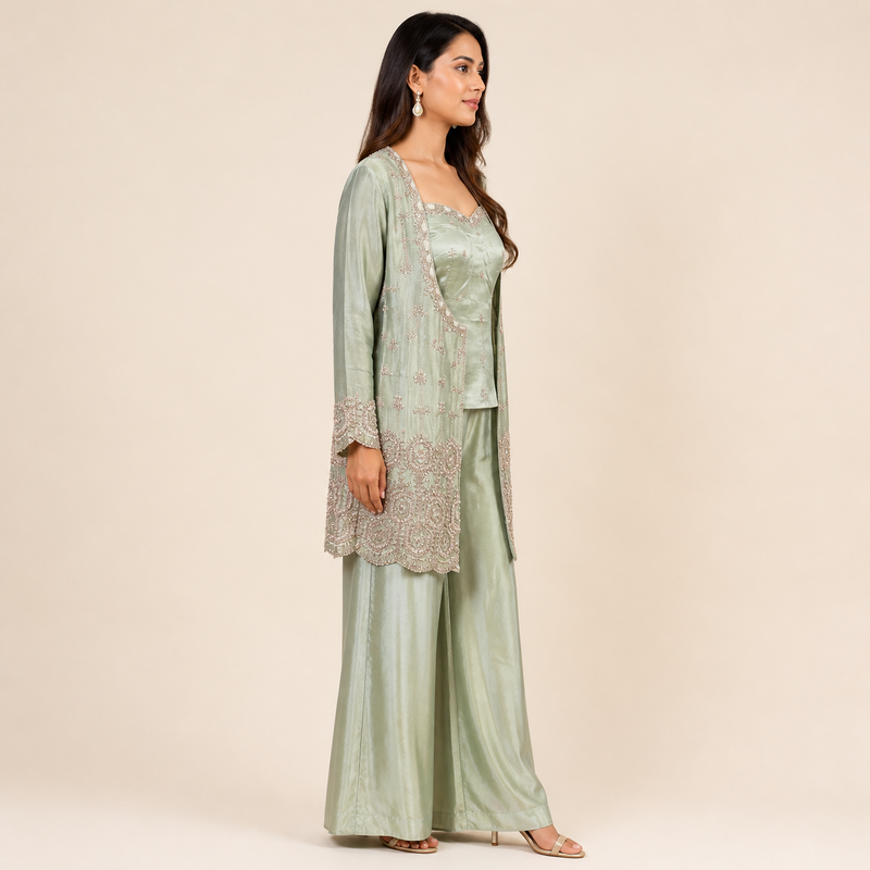 Sage Embellished Tunic & Palazzo Set