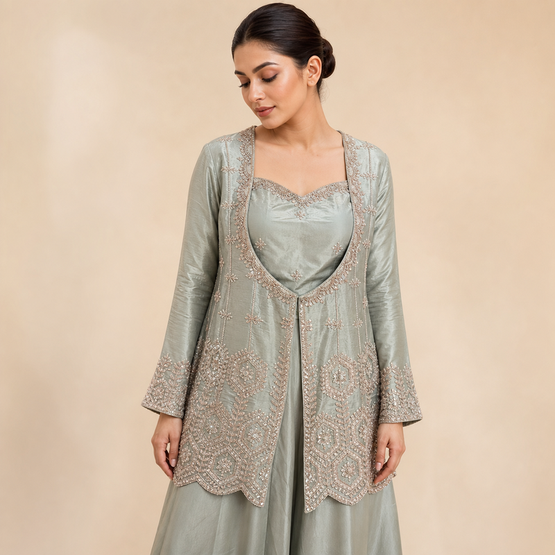 Sage Embellished Tunic & Palazzo Set