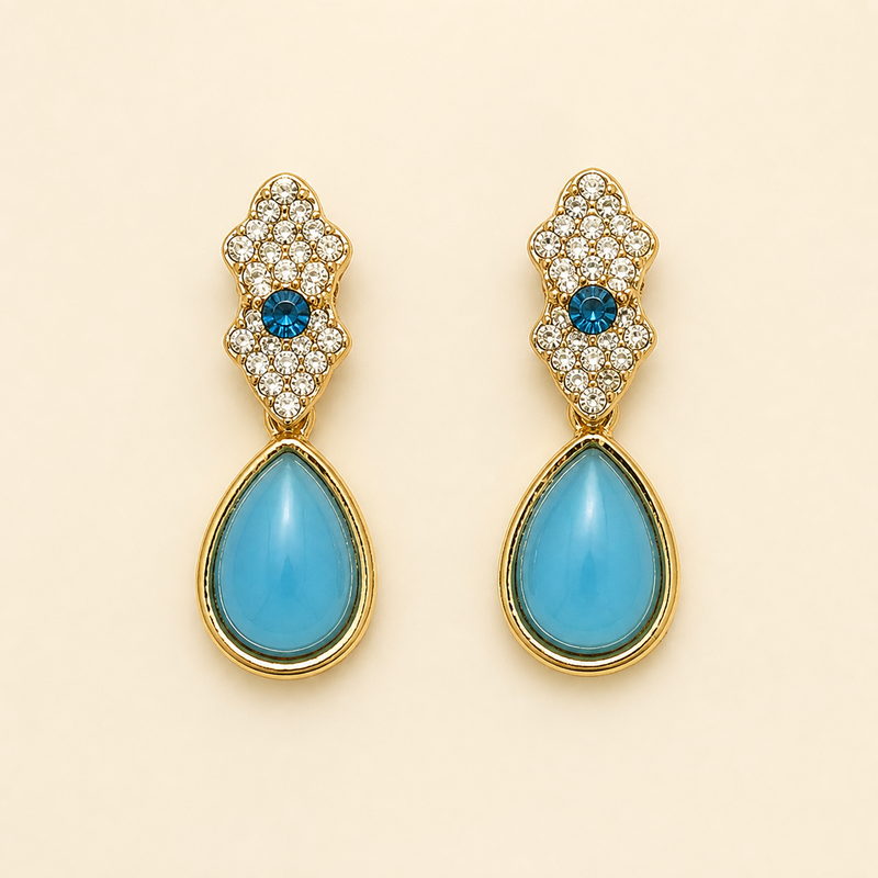 Aqua Blue Teardrop Necklace Set with Earrings & Maang Tikka