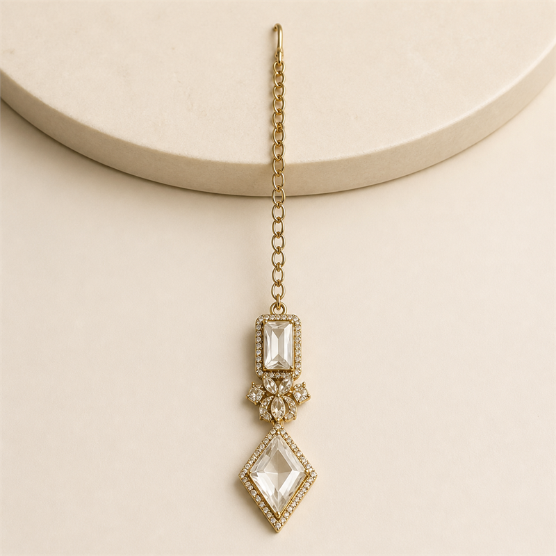 Clear Crystal Geometric Pendant Necklace & Earrings Set