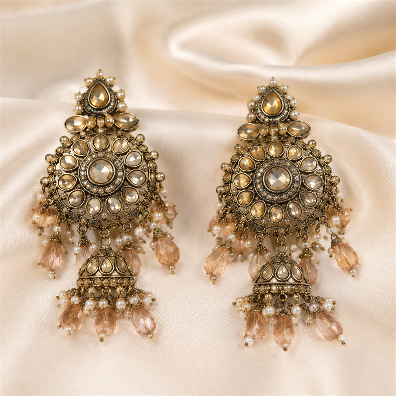 Blush Pearl Long Necklace & Kundan Earrings Set