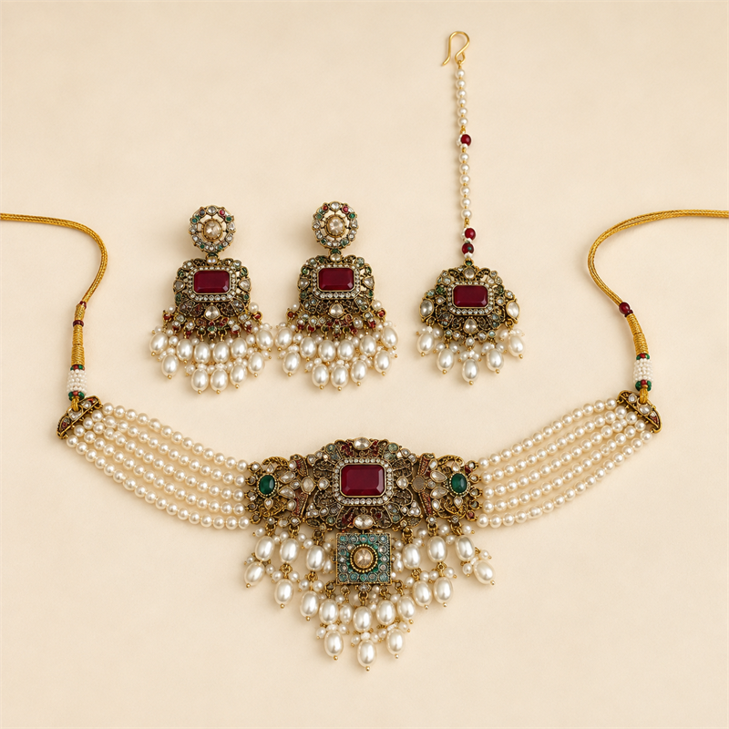 Choker Set with Earrings & Maang Tikka