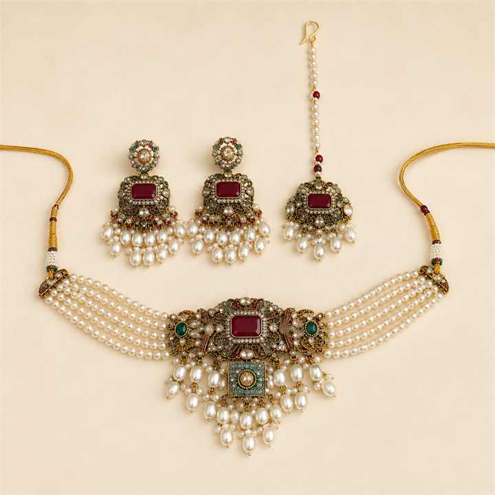 Choker Set with Earrings & Maang Tikka