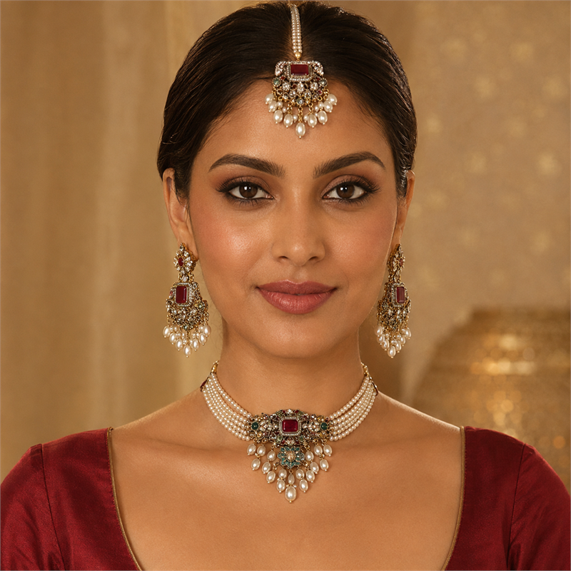 Choker Set with Earrings & Maang Tikka