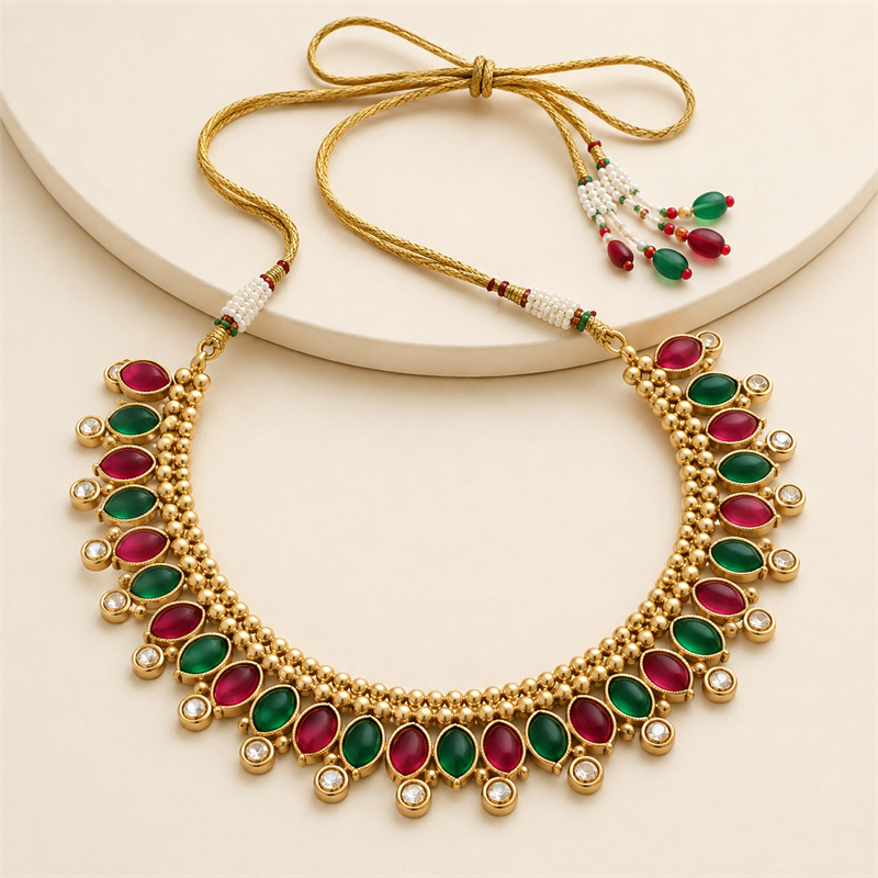 Teardrop Necklace with Jhumka Earrings