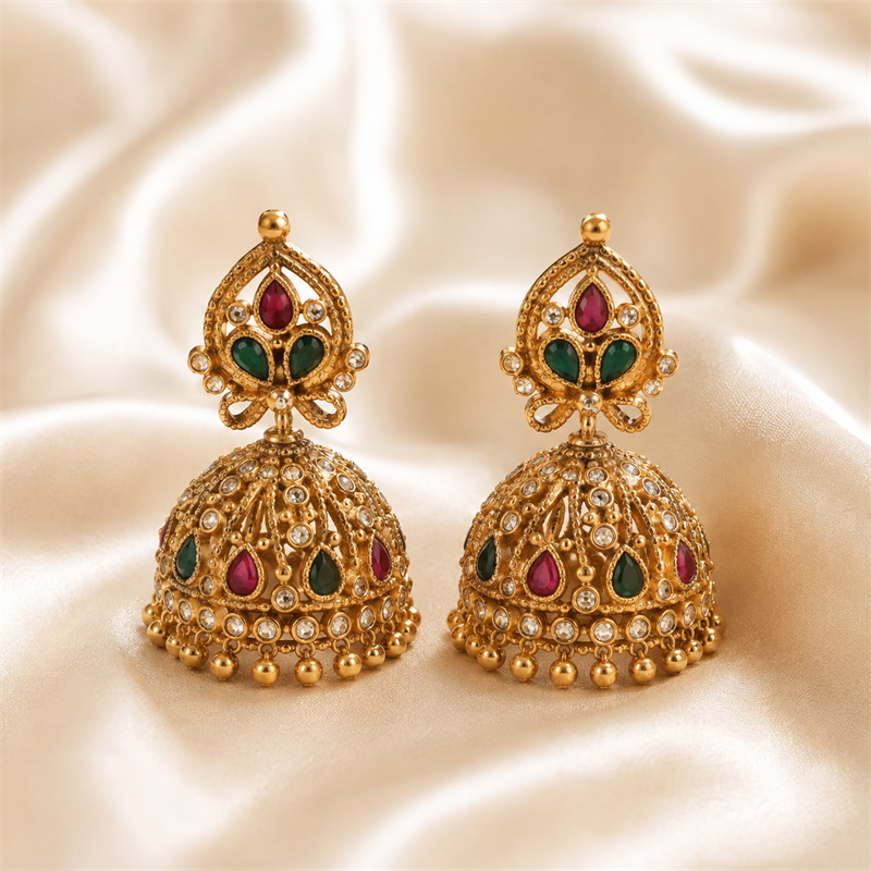 Teardrop Necklace with Jhumka Earrings