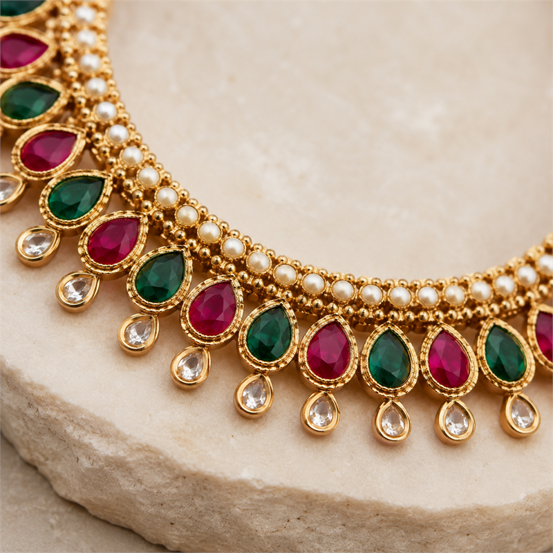 Teardrop Necklace with Jhumka Earrings