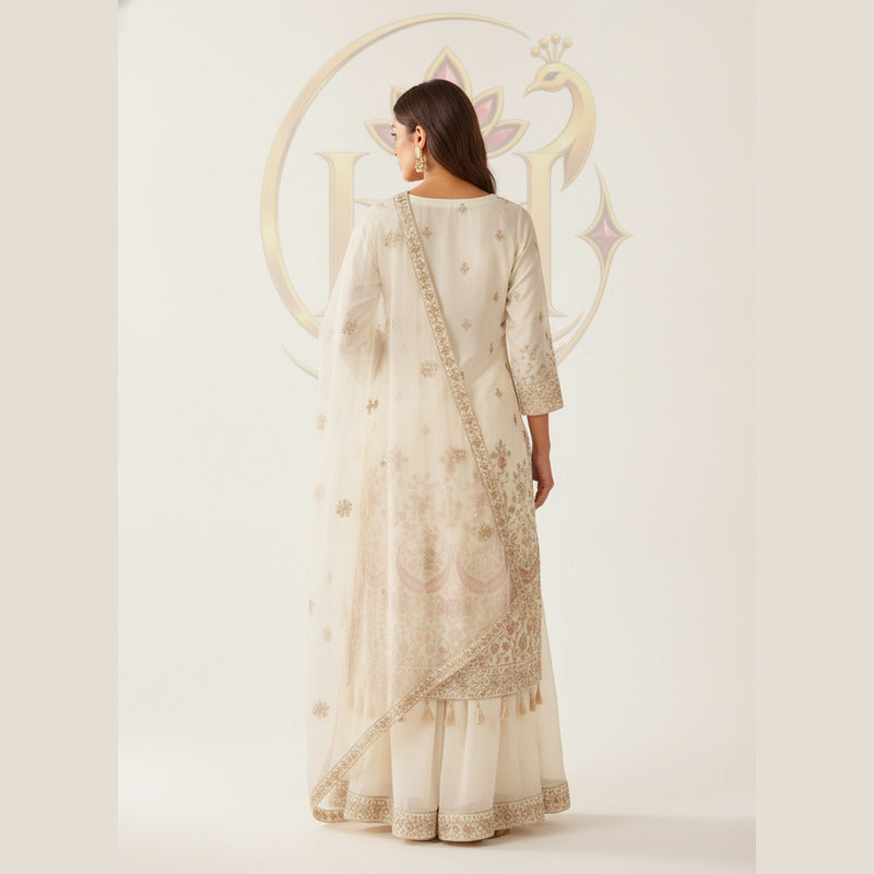Aadhya Ivory & Rose-Gold Embroidered Sharara Set