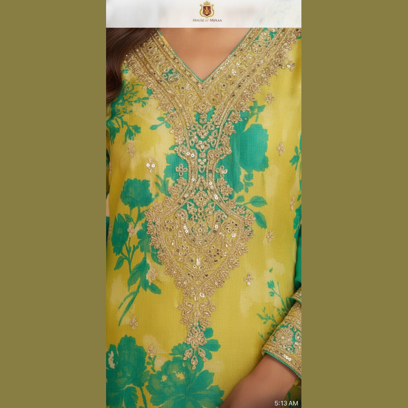 Mayuri Teal & Sunshine Floral Silk Palazzo Set